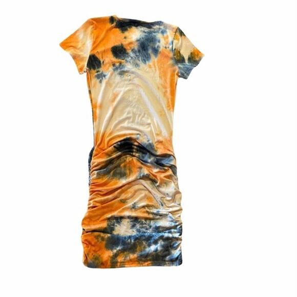 Tie Dye Runched Bodycon stretchy Mini Dress Medium - Picture 2 of 6